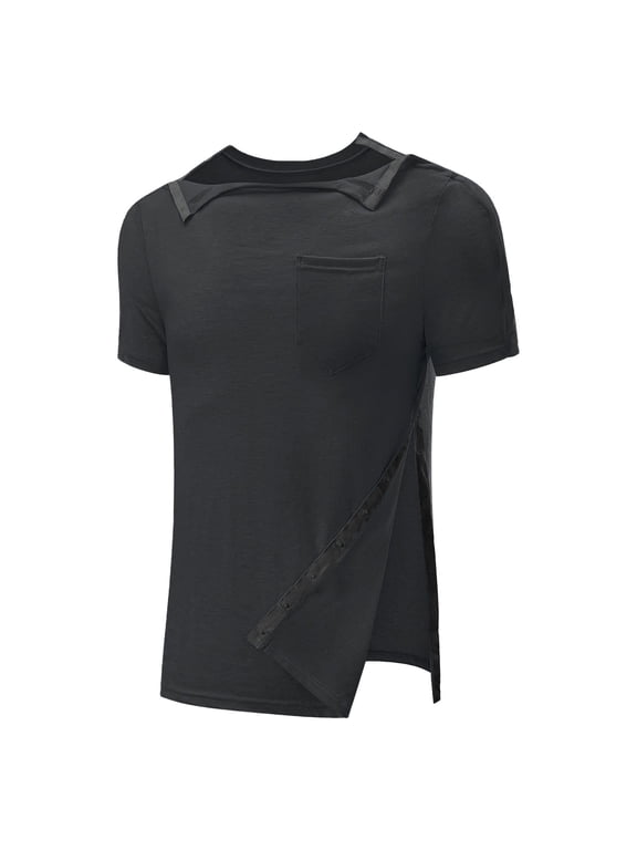 Mens Shirts, Awwp Men's Long Sleeve Post Shoulder Surgery Recovery Shirt Port Access Shirts for Men Black XXL