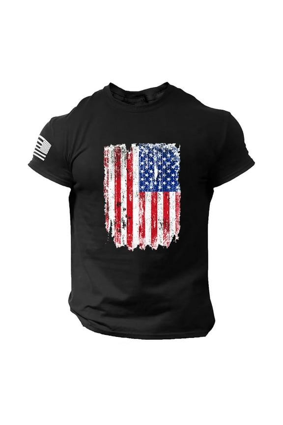 Mens Shirts, Awwp Men's Summer Casual Sports Flag Print Short Sleeve T Shirts for Men Black XXS
