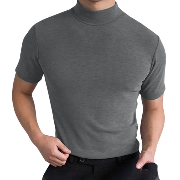 Mens Shirts, Awwp Mens Casual Turtleneck Mock Neck T Shirt Short Sleeve Summer Tees Grey L