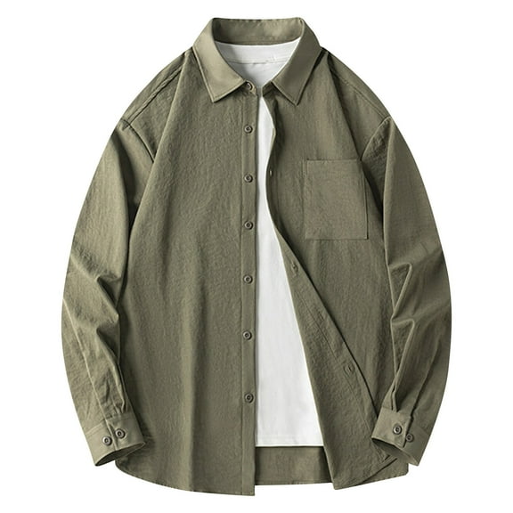 Mens Shirts Big & Tall M-4XL Long Sleeve Plus Size Button-Down Collar Tshirts Shirt Casual Solid Lightweight Office Work Tops with Pocket