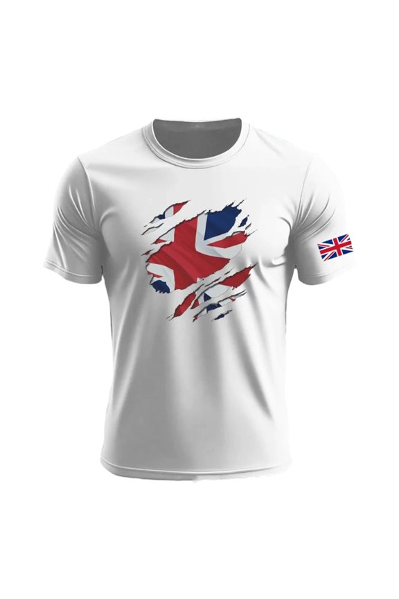 Mens Shirts British Patriotic Jack Print Short Sleeve Blend Mens Summer Tops,White,M