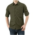 thumbnail image 1 of Mens Shirts Button Down Casual Work Blouses with Zipper Pocket Rolled Long Sleeve Woven Shirt Top Solid Color (3XL, Army Green), 1 of 4