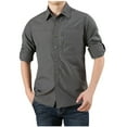 thumbnail image 1 of Mens Shirts Button Down Casual Work Blouses with Zipper Pocket Rolled Long Sleeve Woven Shirt Top Solid Color (L, Gray), 1 of 4