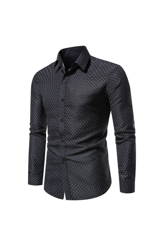 Mens Shirts Button Down Dressy Casual Long Sleeve Business Blouse Office Workwear Trendy Print Slim Fit