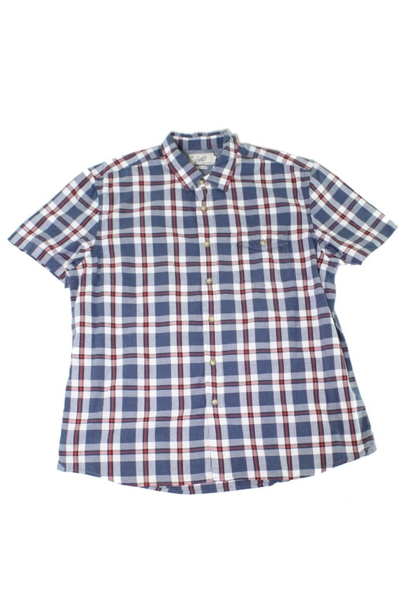 Men's Plaid Collins Short Sleeve Cotton, Blue, XX-Large