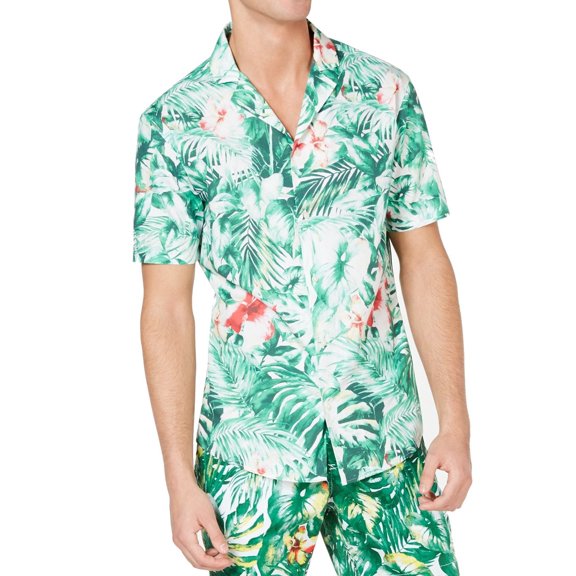 Mens Shirts Button-Front Slim-Fit Jungle-Print 2XL