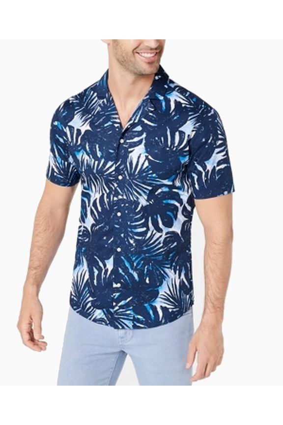 Mens Shirts Button-Front Slim-Fit Palm-Print 2XL