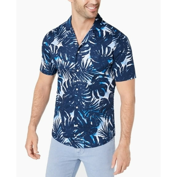 Mens Shirts Button-Front Slim-Fit Palm-Print 2XL