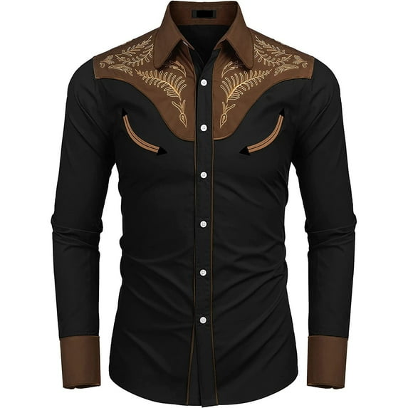Mens Shirts Button Up Casual Fashion Western Style Print Loose Long Sleeved T Shirts for Men Black XXXL