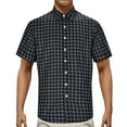 thumbnail image 1 of Mens Shirts Button Up Fashion Summer Casual Retro Plaid Printed Short Sleeved Tops for Men Black L, 1 of 7
