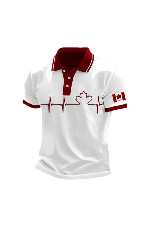 Mens Shirts Canada Flag Print Slim Short Sleeve Style Short Sleeve Mens Sprimg Clothing,White,XL