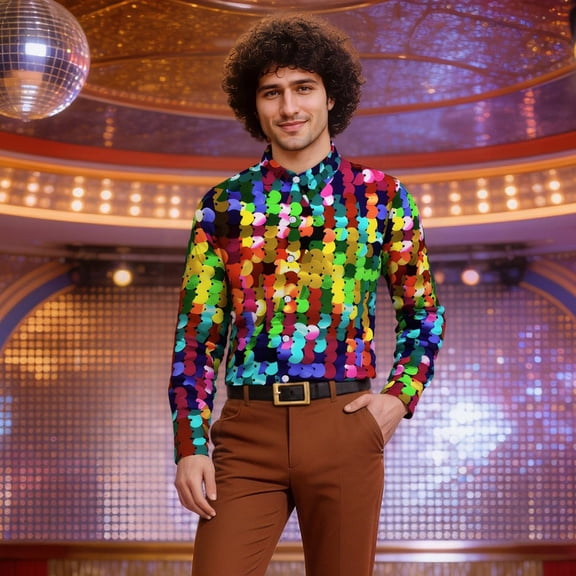 Mens Shirts Carnival Festive Floral Print Hop Long Sleeve Top Streetwear Holiday Artwork Casual Comfortable Shirt for Men Multicolour XXL