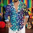 thumbnail image 1 of Mens Shirts Carnival Glitter Sequin Print Party Long Sleeve Button Down Top Casual Festival Celebration Soft Shirt for Men Multicolour S, 1 of 4
