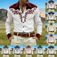 thumbnail image 1 of Mens Shirts Carnival Printed Long Sleeve Button Lapel Top Casual Western Cowboys Theme Classic Comfortable Shirt for Men Dark Green L, 1 of 5