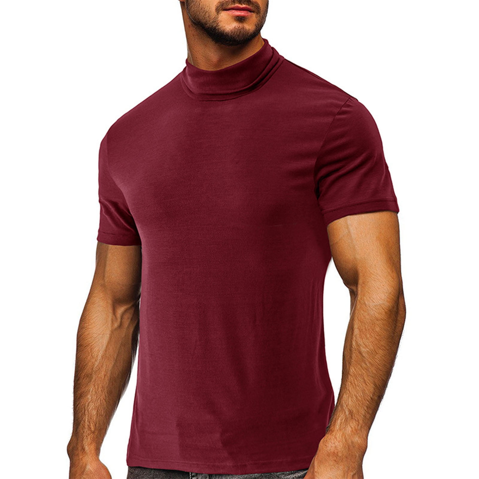 Mens Shirts Casual Basic Mock Turtleneck T Shirt Slim Fit Pullover Lightweight Plain Undershirts Short Sleeve Tops