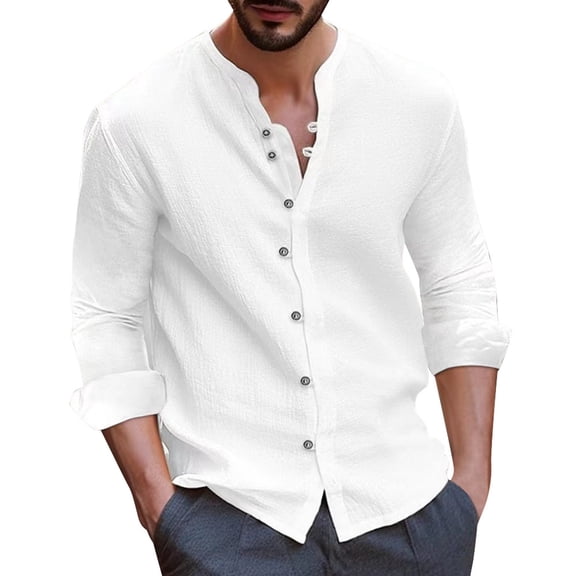 Mens Shirts Casual Button Down Long Sleeve Solid Color Loose Fit Work formal Shirt Top S