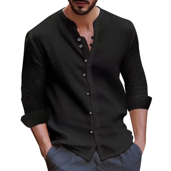Mens Shirts Casual Button Down Long Sleeve Solid Color Loose Fit Work formal Shirt Top XL