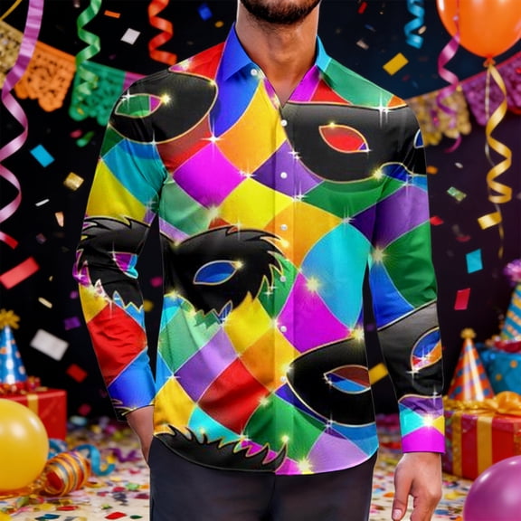 Mens Shirts Casual Carnival Business Long Sleeve Button Down Lapel Top Stylish Daily Wear Comfortable Dress Shirt for Men A XXL