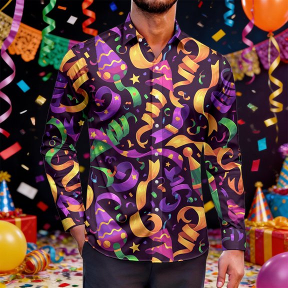 Mens Shirts Casual Carnival Business Long Sleeve Button Down Lapel Top with Stylish Design Comfortable Dress Shirt for Men A L