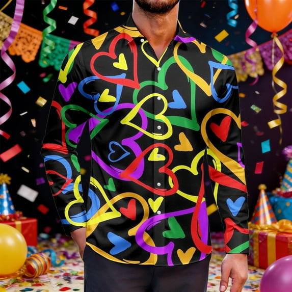 Mens Shirts Casual Carnival Business Long Sleeve Button Down Lapel Top with Stylish Design Comfortable Dress Shirt for Men A L