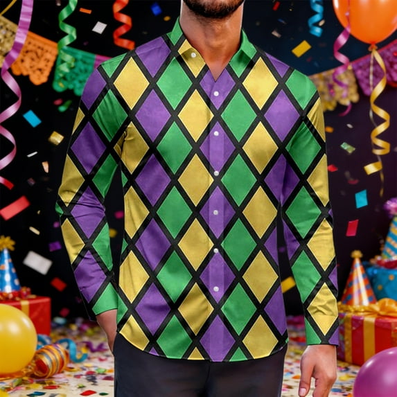 Mens Shirts Casual Carnival Business Long Sleeve Button Down Lapel Top with Stylish Design Comfortable Dress Shirt for Men A XXL