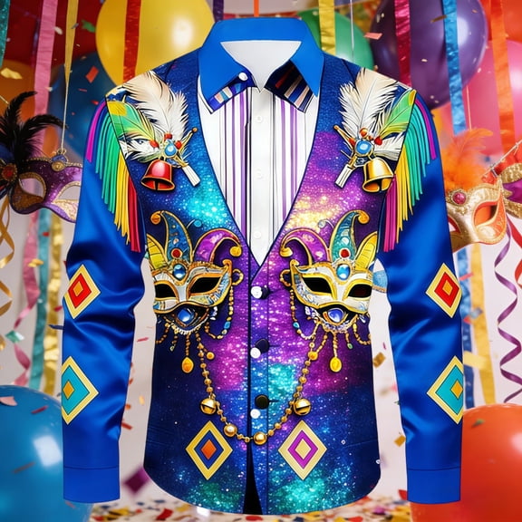 Mens Shirts Casual Carnival Classic Button Down Long Sleeve Lapel Top Business Daily Wear Comfortable Shirt for Men Purple M