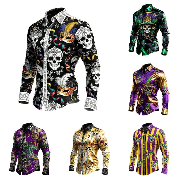 Mens Shirts Casual Carnival Festival Button Down Long Sleeve Top Breathable Party Daily Celebration Outdoor Comfy Shirt for Men Black XXL
