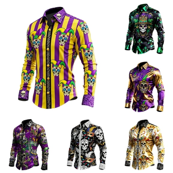Mens Shirts Casual Carnival Festival Button Down Long Sleeve Top Breathable Party Holiday Outdoor Event Comfy Shirt for Men Purple XXXXXL