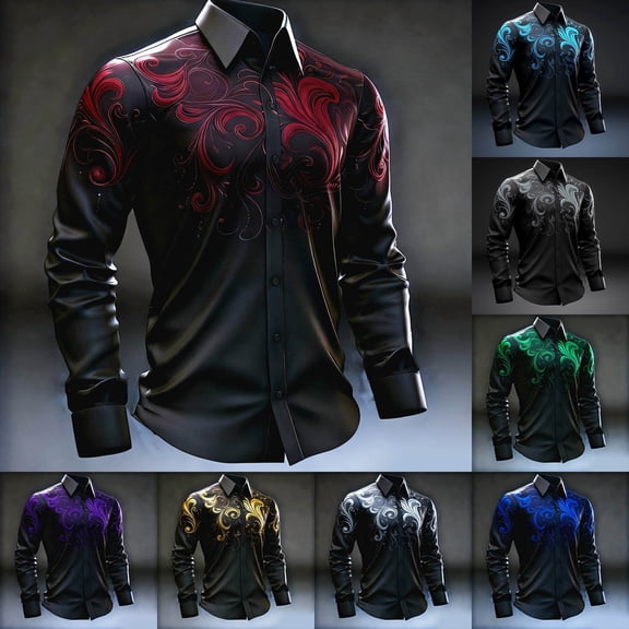 Mens Shirts Casual Carnival Gothic Festival Print Long Sleeve Top Dark Style Comfortable Shirt for Men Red S