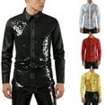 thumbnail image 1 of Mens Shirts Casual Carnival Long Sleeve Top With Metallic Sequin Design Nightclub Party Performance Shirt for Men Gold XL, 1 of 4
