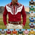 thumbnail image 1 of Mens Shirts Casual Carnival Western Cowboys Long Sleeve Top Festive Print Button Down Lapel Comfortable Shirt for Men Grey XL, 1 of 5