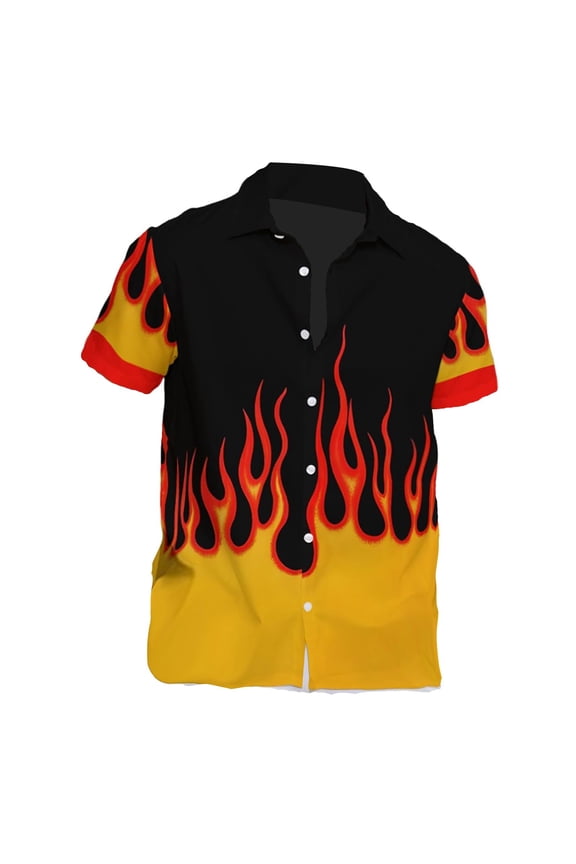 Mens Shirts Casual Classic Business Long Sleeve Button Down Lapel Top Daily Wear With Fire Design Comfortable Shirt for Men Black S