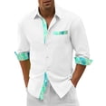 thumbnail image 1 of Mens Shirts Casual Color Matching Long Sleeve Button Down Lapel Blouses Beach Comfortable Loose Fall Tops White XXL, 1 of 4