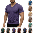 thumbnail image 1 of Mens Shirts Casual Fashion Short Sleeve V Neck T-Shirt Stretch Lightweight Gym Workout Slim Fit Summer Tee Shirts Dark Purple 3XL, 1 of 4