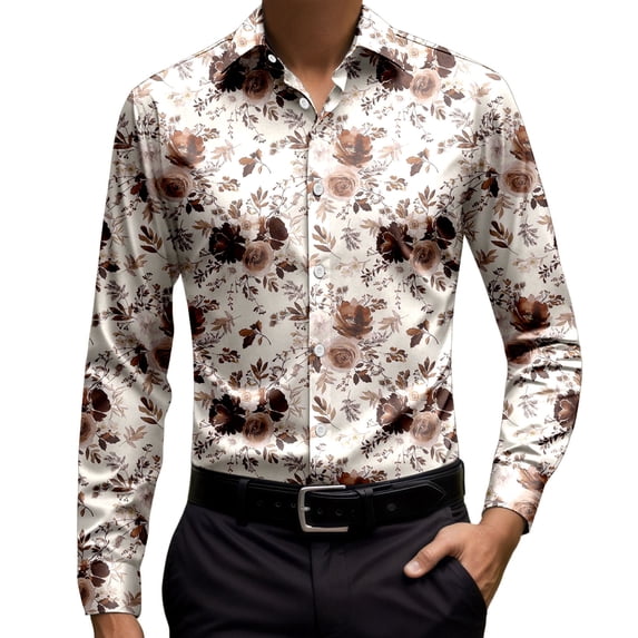 Mens Shirts Casual Long Sleeve Button Down Collared Vintage Floral Printed Tops Fashion Party Comfortable Free Slim Fit Mens Dress Shirts