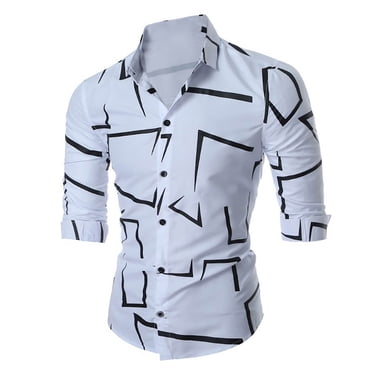 Men's Black & White Checkered Flag Button Down Shirt - Casual Short Sleeve Hawaiian Style