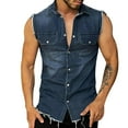 thumbnail image 1 of Mens Shirts Casual Men's Fitted Vintage Sleeveless Button Down Denim Vest Jacket Mens Shirt Blue L, 1 of 6
