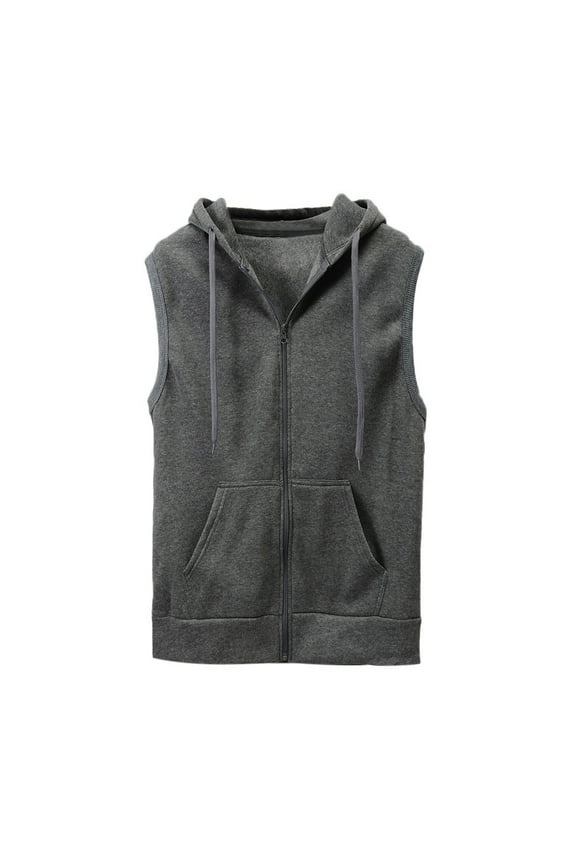 Mens Shirts Casual,Men's Sleeveless Hoodies Full Zip Drawstring Hooded Tank Tops Casual Stretch Workout Cut Off Muscle Athletic Jackets