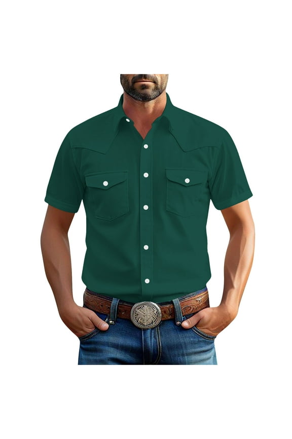 Mens Shirts Casual,Mens Western Shirts Short Sleeve Button Up Pearl Snap Shirt Casual Summer Work Cowboy Shirt Lightweight Linen Clothes