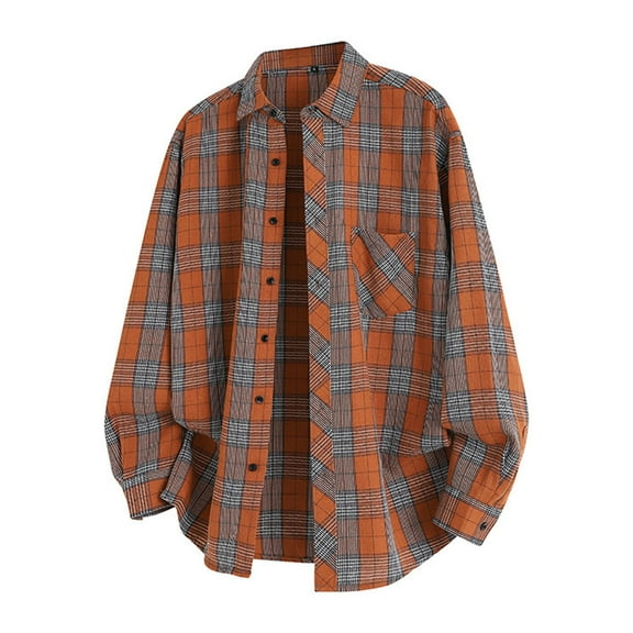 Mens Shirts Casual Plaid Loose Fit Button Up Spring Summer Fall Tops with Pockets Collared Long Sleeve Comfortable Mens Dress Shirts