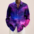 thumbnail image 1 of Mens Shirts Casual Plus Size Galaxy Print Lapel Long Sleeve Button Down Blouse Loose Dress Shirts for Men Dark Purple L, 1 of 4