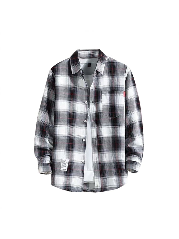 Mens Shirts Casual Printed Fall And Winter Long Sleeved Single Lapel Plaid T Shirts for Man