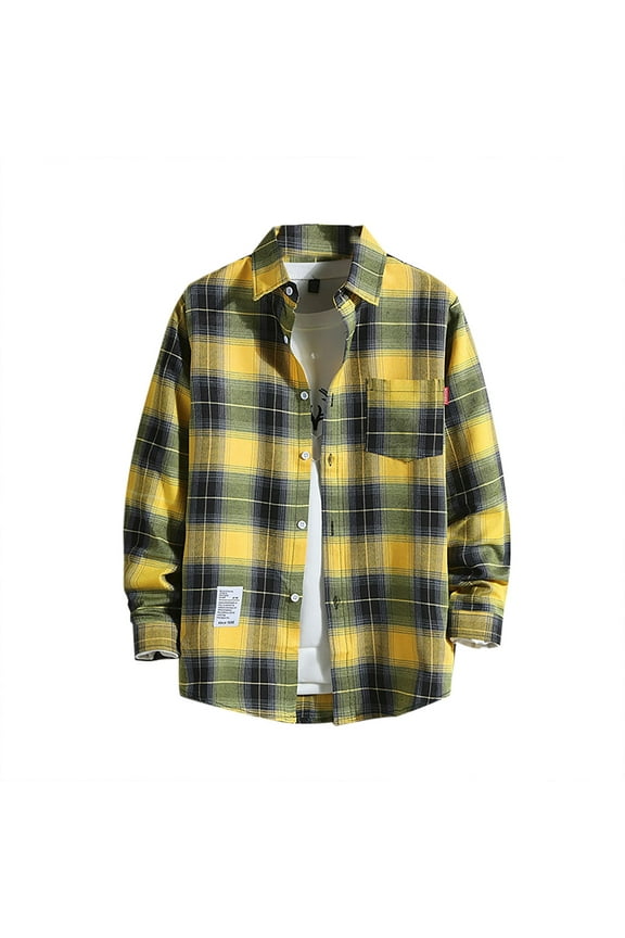 Mens Shirts Casual Printed Fall And Winter Long Sleeved Single Lapel Plaid Tshirts Shirts for Men