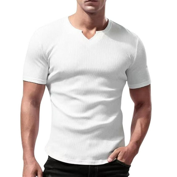 Mens Shirts Casual Qiggri Men Casual Fashion Short Sleeve Solid Pullover V-Neck Sports Tank Muscle Shirts For Men