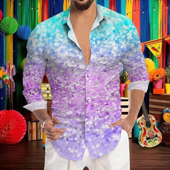 Mens Shirts Casual Sequins Print Long Sleeve Button Down Top Carnival Party Celebration Night Out Comfortable Shirt for Men Multicolour XXXL