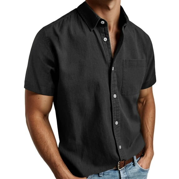 Mens Shirts Casual Short Sleeve Comfortable Breathable Relaxed Fit Button Down with Chest Pocket Spring Summer Top