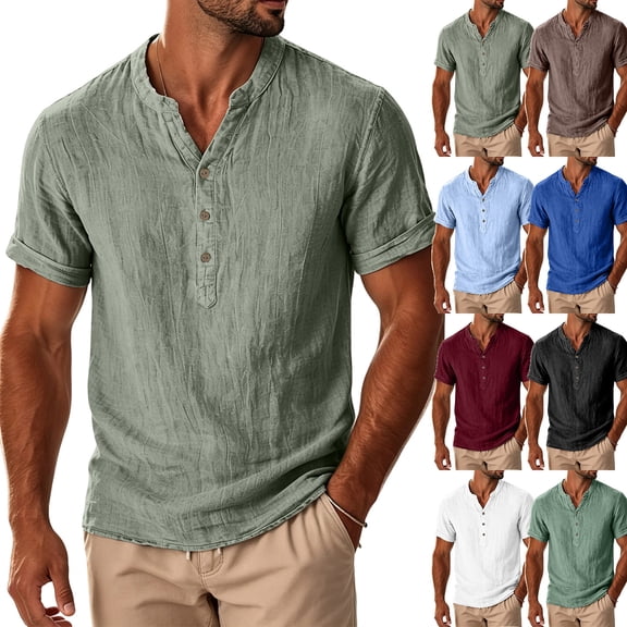 Mens Shirts Casual Short Sleeve Regular-Fit Henley T-Shirt Summer Lightweight Beach Yoga Tops White XL