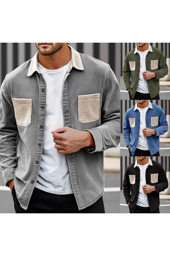 Mens Shirts Casual Solid Color Long Sleeve Lapel Top with Pockets Spring Everyday Wear Comfortable Shirt for Men Black XXL