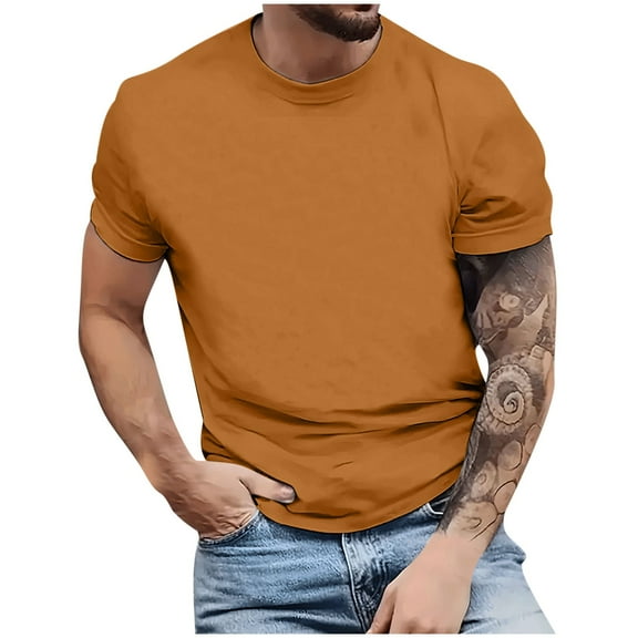 Mens Shirts Casual, Solid Color Versatile Short Sleeved Top For Men Loose And Comfortable Basic Style Short Sleeved Round Neck Top/shirt S, Brown