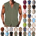 thumbnail image 1 of Mens Shirts Casual Solid Round-Neck Blouse Sleeveless Hooded Button Shirts Light Summer Shirts Plus Size for Men Size 4-14, 1 of 6